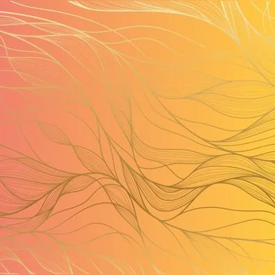 Illustration abstraite de vagues organiques dorées sur fond dégradé corail et jaune